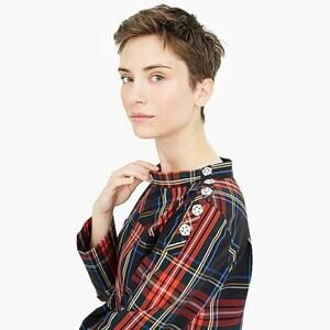 J.Crew Women's tartan Plaid Jeweled rhinestone red black holiday Size 6 holiday